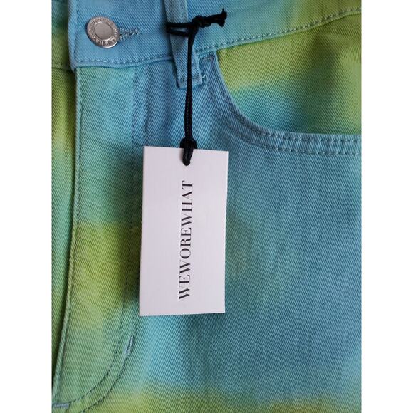 WE WORE WHAT Women's 26 Flare Bell Shorts Frayed Raw Hem Festival Tie Dye Denim - Picture 5 of 9